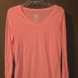 LARGE Women's Orange Lightweight Shirt Long Sleeve Ladies Top LG